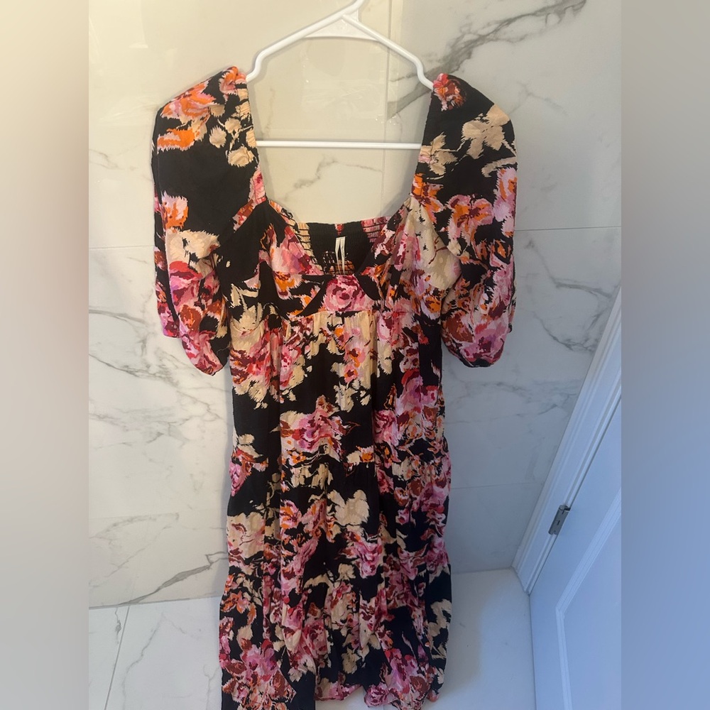 Anthropologie Black and Pink Floral Midi Dress